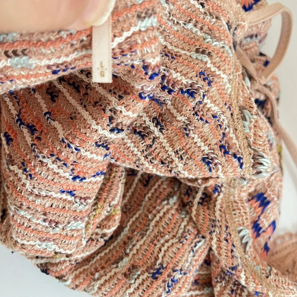 Free‎ People Cami Tank Women Large Pink Multi Chevron Knit Lace Trim Y2K